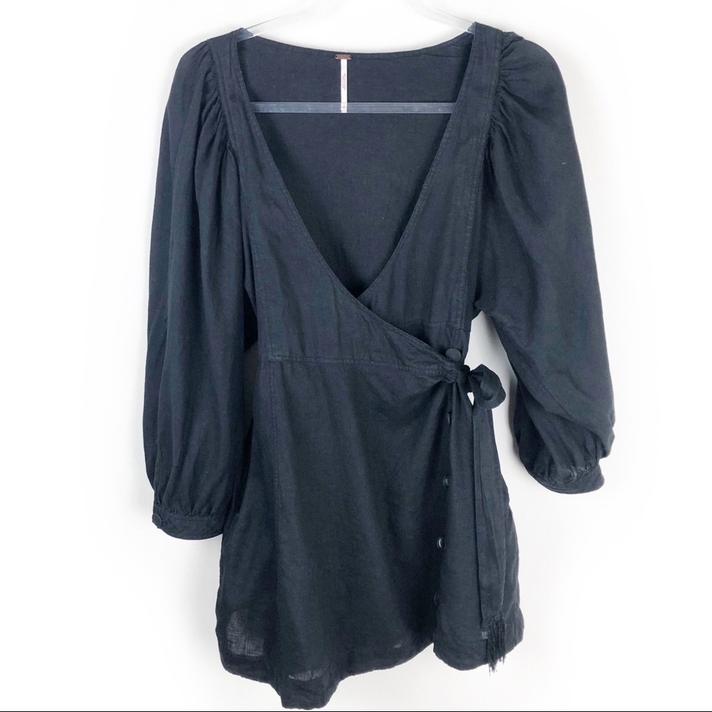 Free People- Carino Dress in Black 100% Linen size: S - Picture 3 of 14